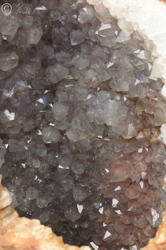 geöffnete Druse mit Amethyst-Kristallen