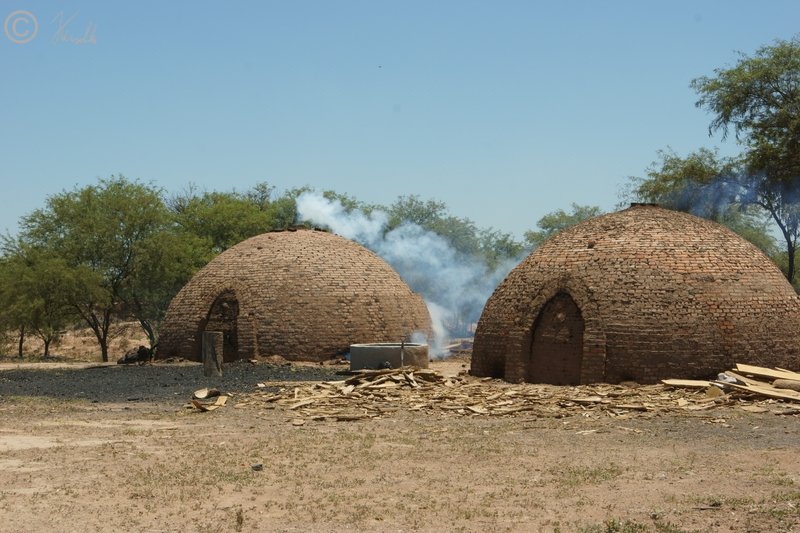 Holzkohlemeiler innerhalb des Chaco-Dornbusches